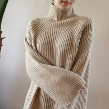 

Women's Winter Thick Sweater Turtleneck Loose Large Size Solid Coarse Fur Neck Warm Jacket