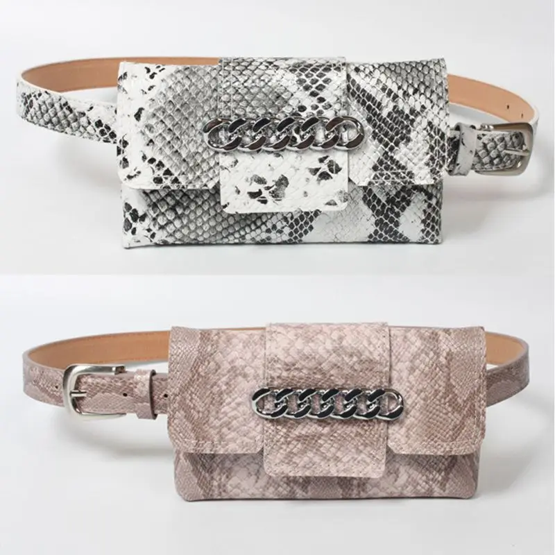 THINKTHENDO Women Snakeskin Pattern Leather Waist Fanny Pack Belt Bag Phone Pouch Travel Hip Bum Chest Waist Small Purse