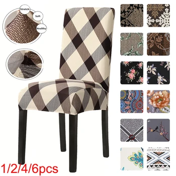 

Printed Elastic Dining Chair Cover Stretch Slipcovers Anti-Dust Home Furniture Protector Decor For Wedding 1/2/4/6pcs