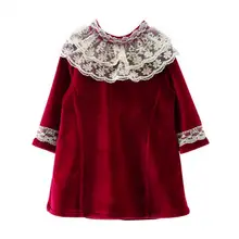 Одежда для маленьких девочек рождественское платье красные бархатные кружевные платья принцессы для девочек зимнее утепленное детское праздничное платье милый костюм для девочек