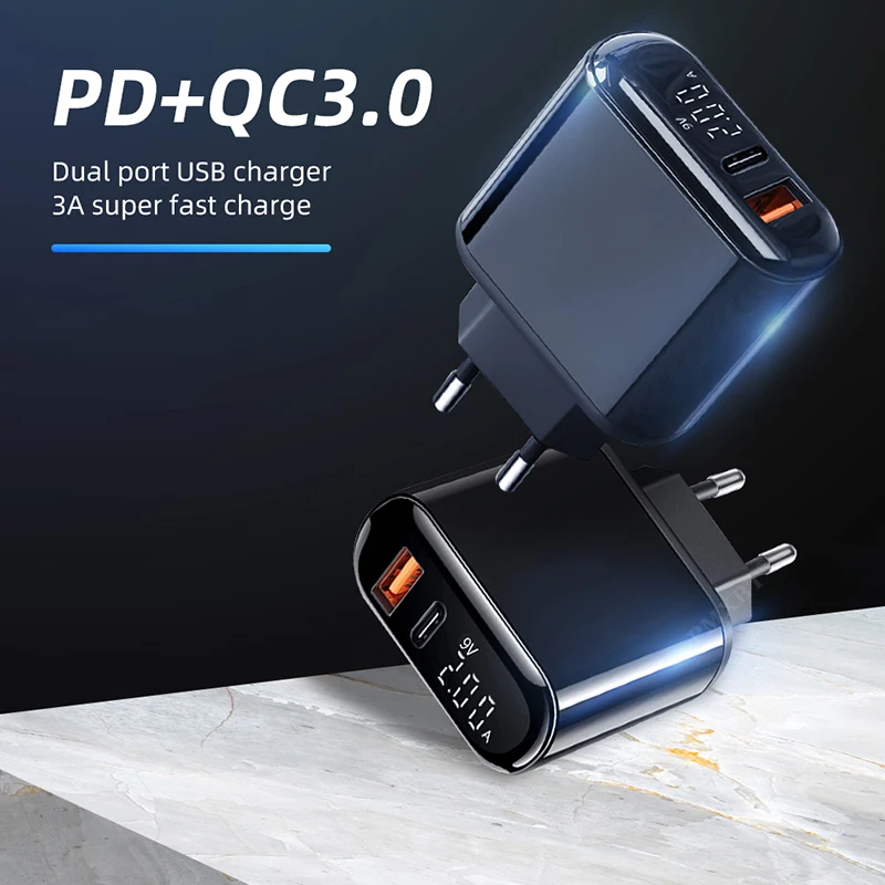 Быстрое зарядное устройство 4 0 3 18 Вт USB Type C PD быстрое с европейской вилкой
