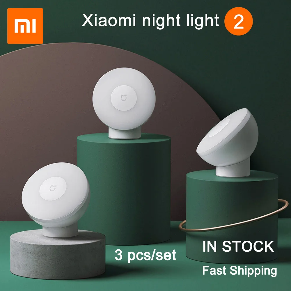 3 pcs Xiaomi Ночной светильник 2 ПИР Инфракрасный датчик человеческого тела Регулируемая яркость Магнитный светодиодный Mijia умный индукционный ночной Светильник Новинка - Цвет: 3 pcs
