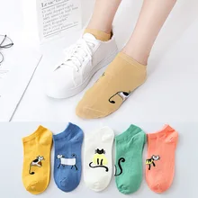5 пар хлопковых носков с милыми животными женские летние короткие носки с котом и собачкой женские повседневные Мягкие забавная лодка носки