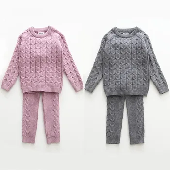 

autumn kids sweater set Boys Girls Children knitted tops + Pants Infant Boys Knitted Suit winter Thick Warm Baby Clothing Sets