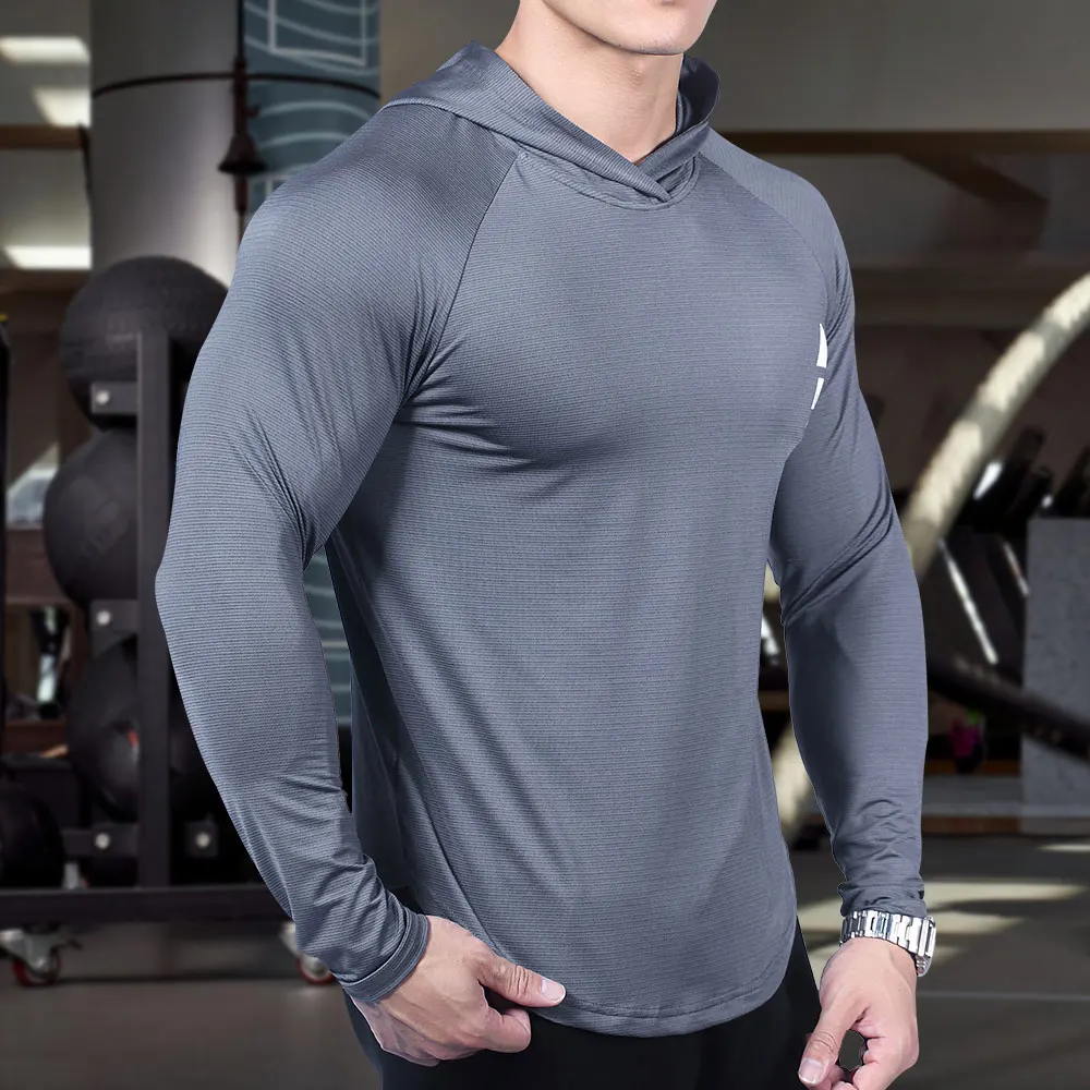 Men's Compression Training Tshirt,sports Long Sleeve Hooded Tshirt