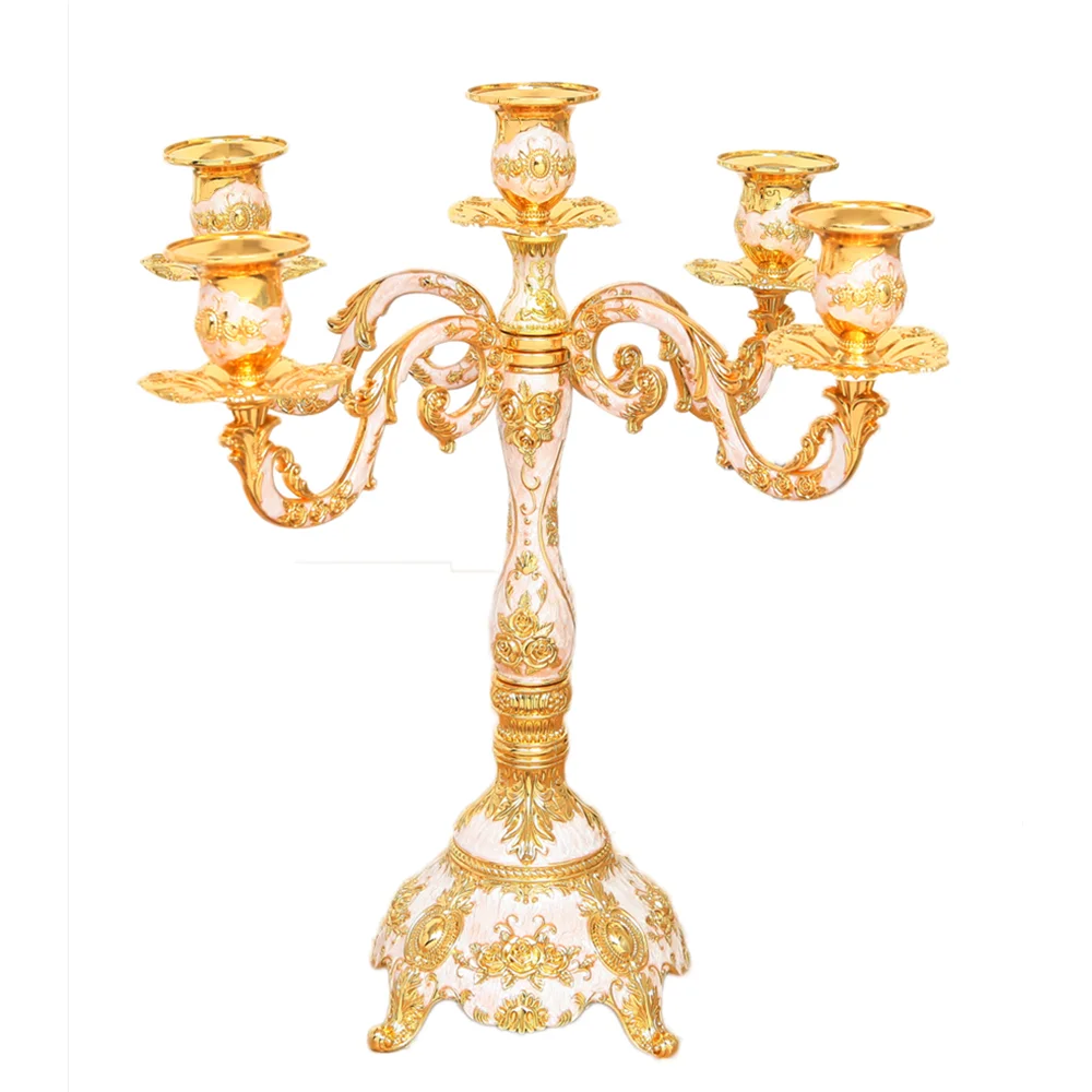 Online Neue Ankunft Kerze Halter 5 arme Shiny Goldene Überzogene Leuchter Romantische Und Luxus Metall Für Hochzeit Veranstaltungen Oder Party decor