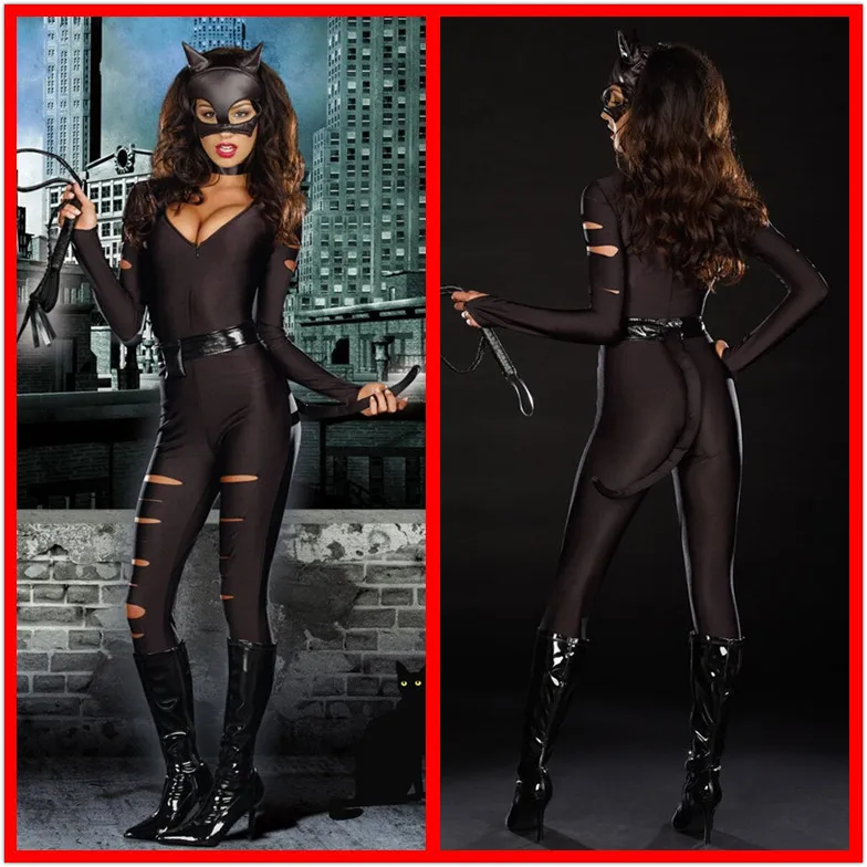 

Halloween Stage Performance Costume WOMEN'S Dress COS Cat Girl Patent Leather Catwoman Character Play Demon-Performance Wear