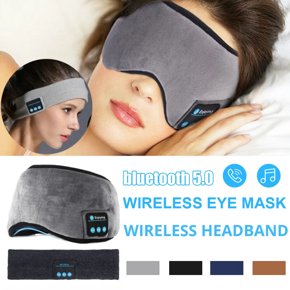 Wireless Bluetooth 5.0 Earphones Sleeping Eye Mask Music Player / Sports Headband Travel Headset Speakers Built-in Speakers Mic - Earphones & Headphones -