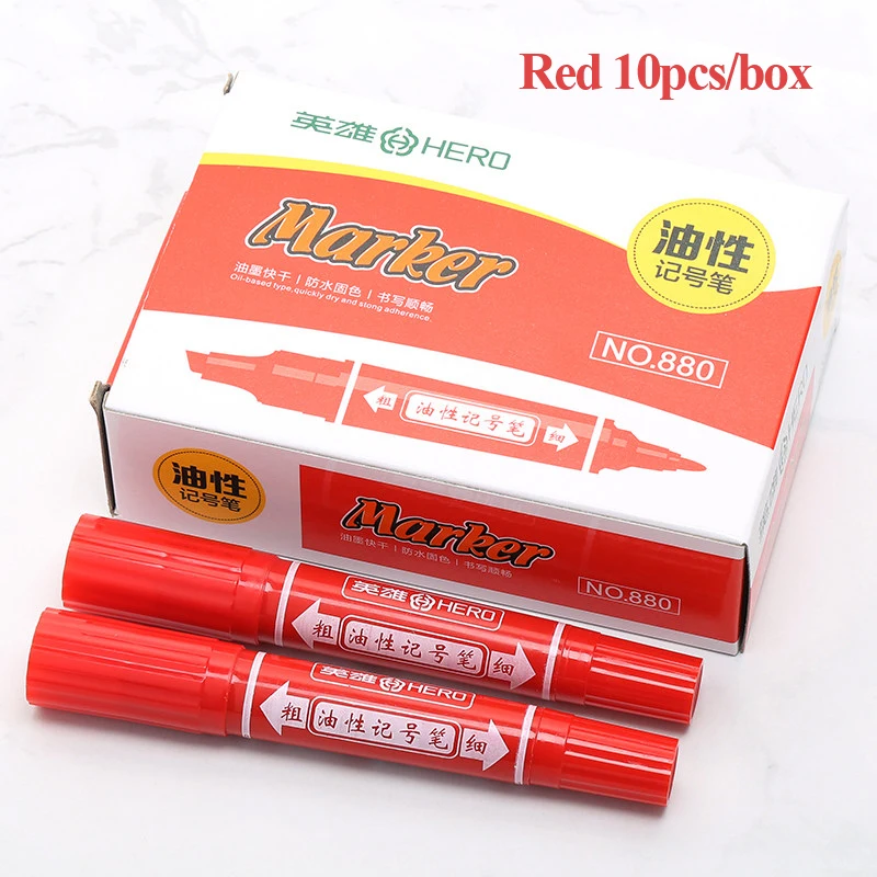 Hero 880 Colored Double Heads Oily Marker Pens 12/24 Colors Manga Drawing  POP Paint Markers for Poster/CD/Metal/Plastic/Paper