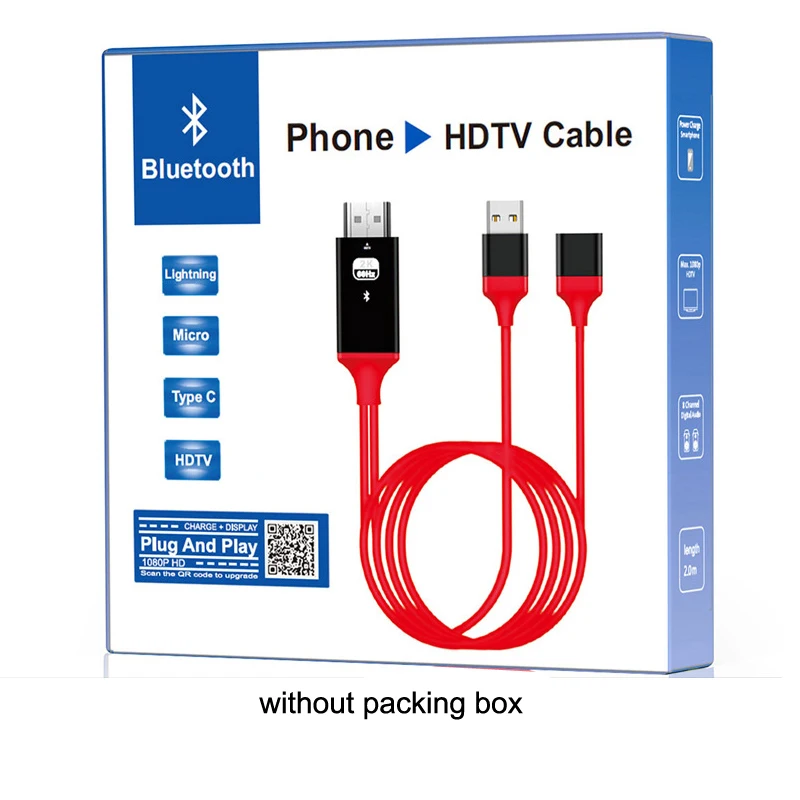 Bluetooth передача аудио USB HDMI кабель для iPhone XR IOS huawei Тип C Android телефон подключение к ТВ HD ТВ видео адаптер конвертер - Цвет: Black Red