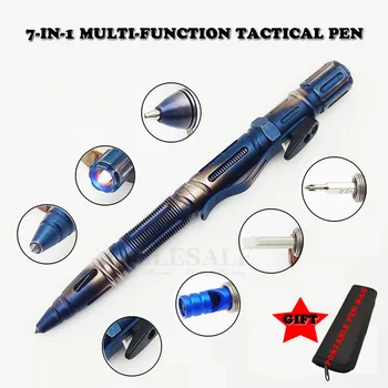

NEW 7-In-1 Outdoor EDC Multi-Function Self Defense Tactical Pen With Emergency Led Light Whistle Glass Breaker Outdoor Survival