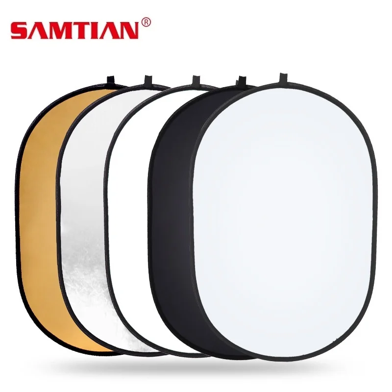 

SAMTIAN portable Reflector 60x90cm 24''x35'' 5 in 1 Multi Disc Oval Collapsible reflector tape for Photography Studio Photo