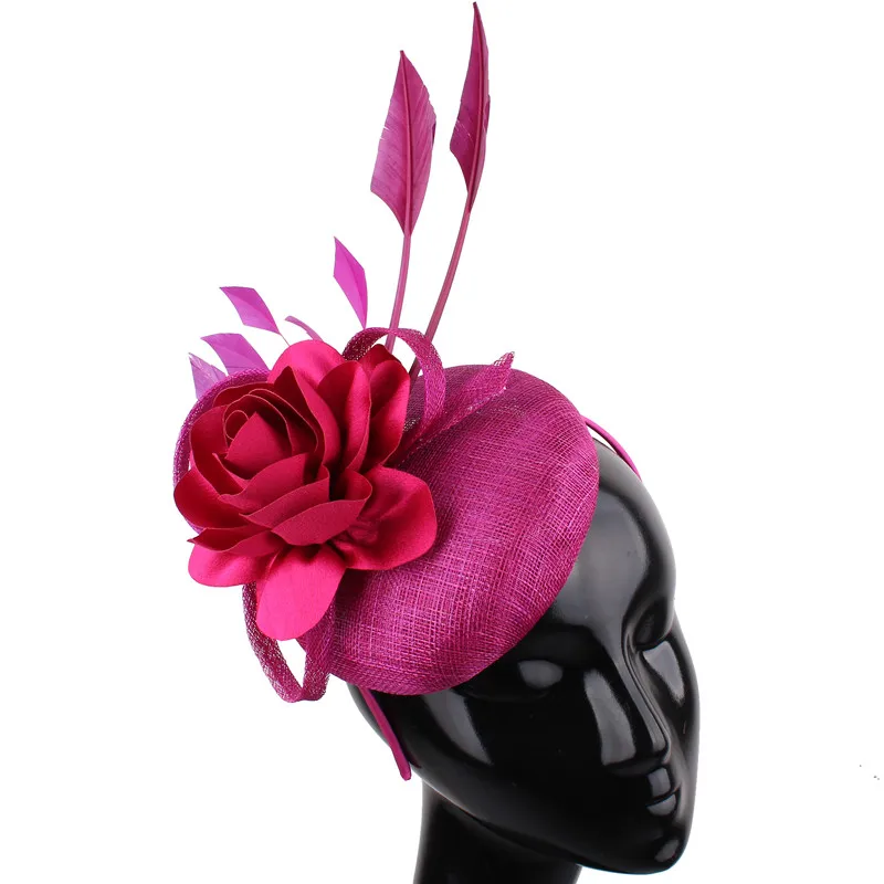 

High Quality 4-Layer Nice Sinamay Flower Hair Fascinator Hats Headband Women Elegant Fashion Headpiece Party Tea Millinery Clips