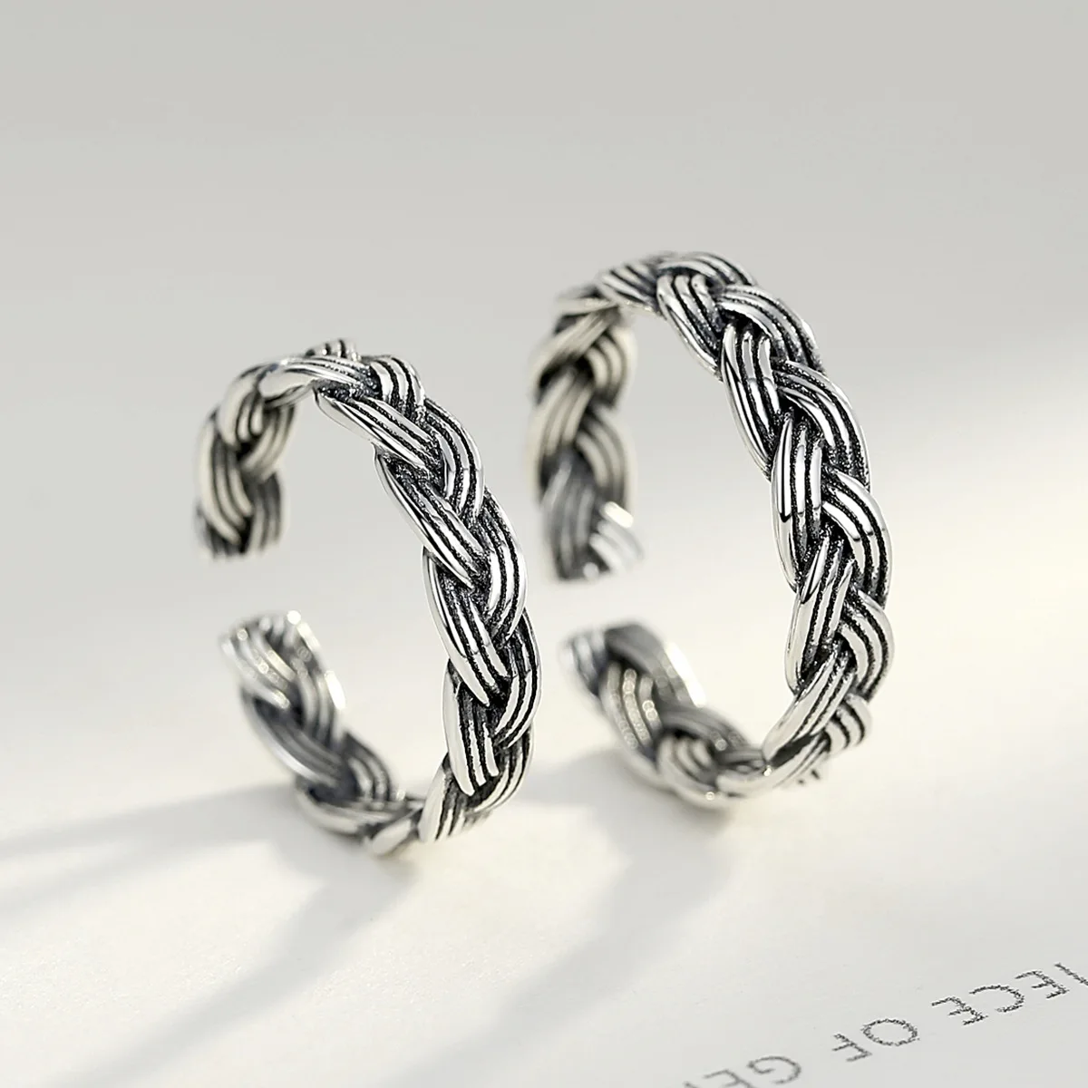 PAG&MAG retro couple S925 marcasite multi-stripe twist ring Korean version of adjustable open ring