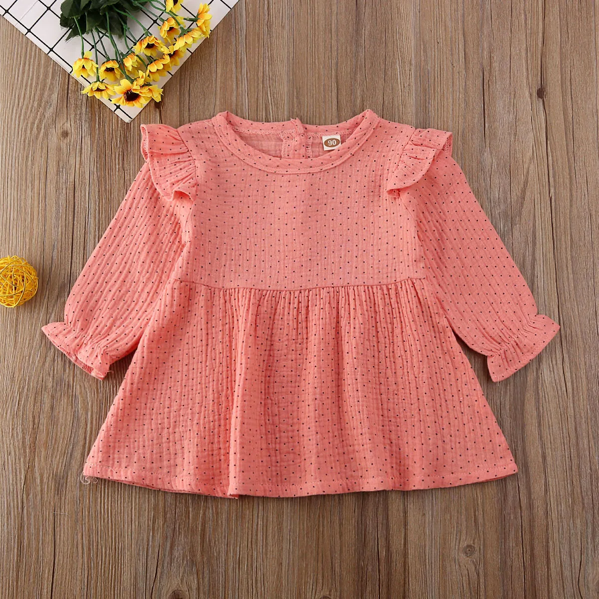 Pink Dress Комбинезон/платье для новорожденных девочек от 0 до 24 месяцев платье в горошек с длинными рукавами комбинезон с оборками, комбинезон, одежда - Цвет: Pink Dress