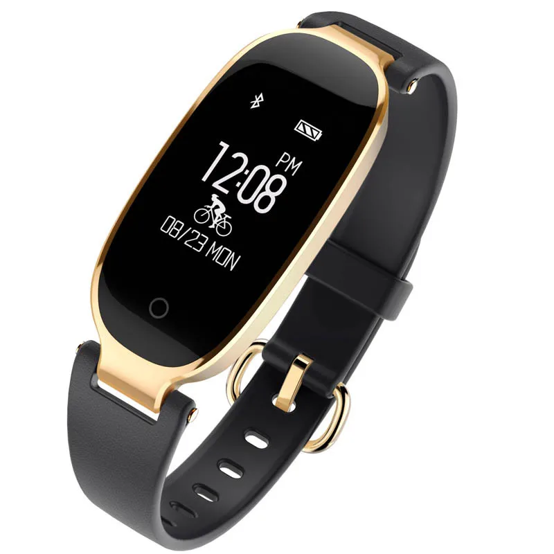 Модные Фитнес Смарт-часы-браслет для женщин IP68 Водонепроницаемый Bluetooth монитор сердечного ритма фитнес-браслет для Android IOS - Цвет: Золотой