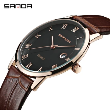 

SANDA 7mm Super Slim Men's Watches Leather Business Leisure Calendar Quartz Watch Male clock relojes hombre relogio masculino