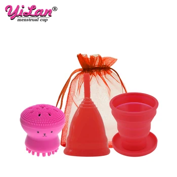 

Medical Silicone Menstrual Cup with Foldable Cup Feminine Hygiene Mestrual Period Reusable Vaginal Cups & Face Cleansing Brush