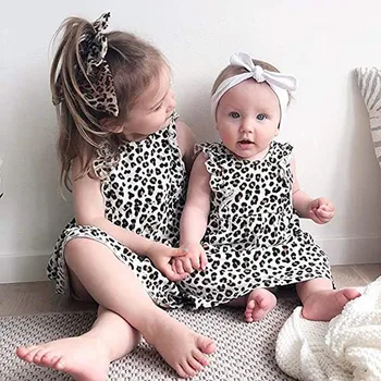 

18M-6Years Toddler Kids Girl Solid Short Sleeveless Dresses With Headband Outfits Sets Party Princess Dress Print Floral