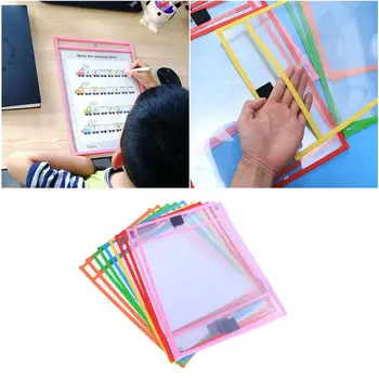 

6pcs Reusable Dry Erase Pockets Assorted Colors Stationery Supplies for Office School with Pen Case (Random Color)