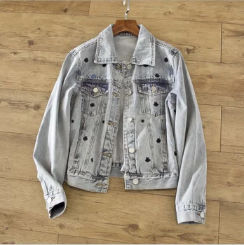 

Spring classic wild style small lapel single-breasted washed old denim jacket coat female