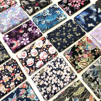 

Japanese style Cloth Printing and dyeing Bronzing gold chemical foiled fabric 100% cotton handwork DIY Patchwork quilt material