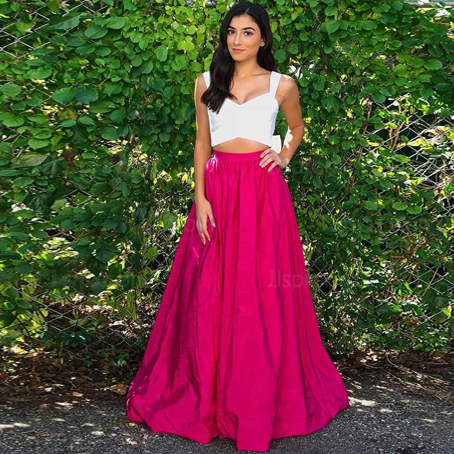 

robe de soiree Satin Two Piece V-neck A-line Cheap Evening Dress with Bow Backless Sweep Train Formal Dress Bridal Party Dress