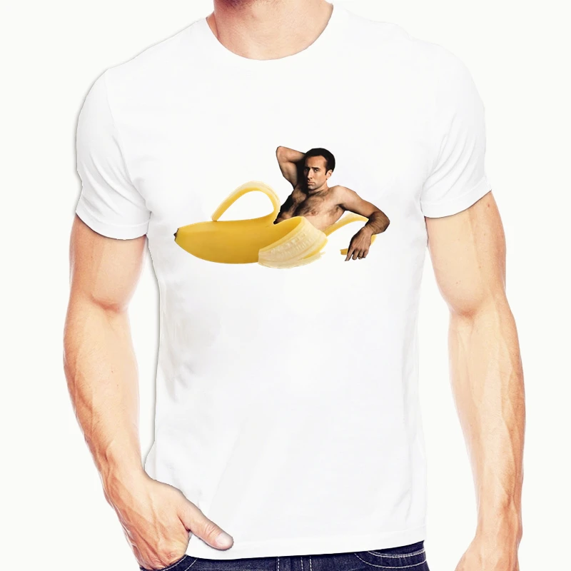 M Летняя забавная футболка Nicolas Cage In A Banana, Мужская хипстерская футболка, топы с коротким рукавом, мужская белая креативная футболка - Цвет: M