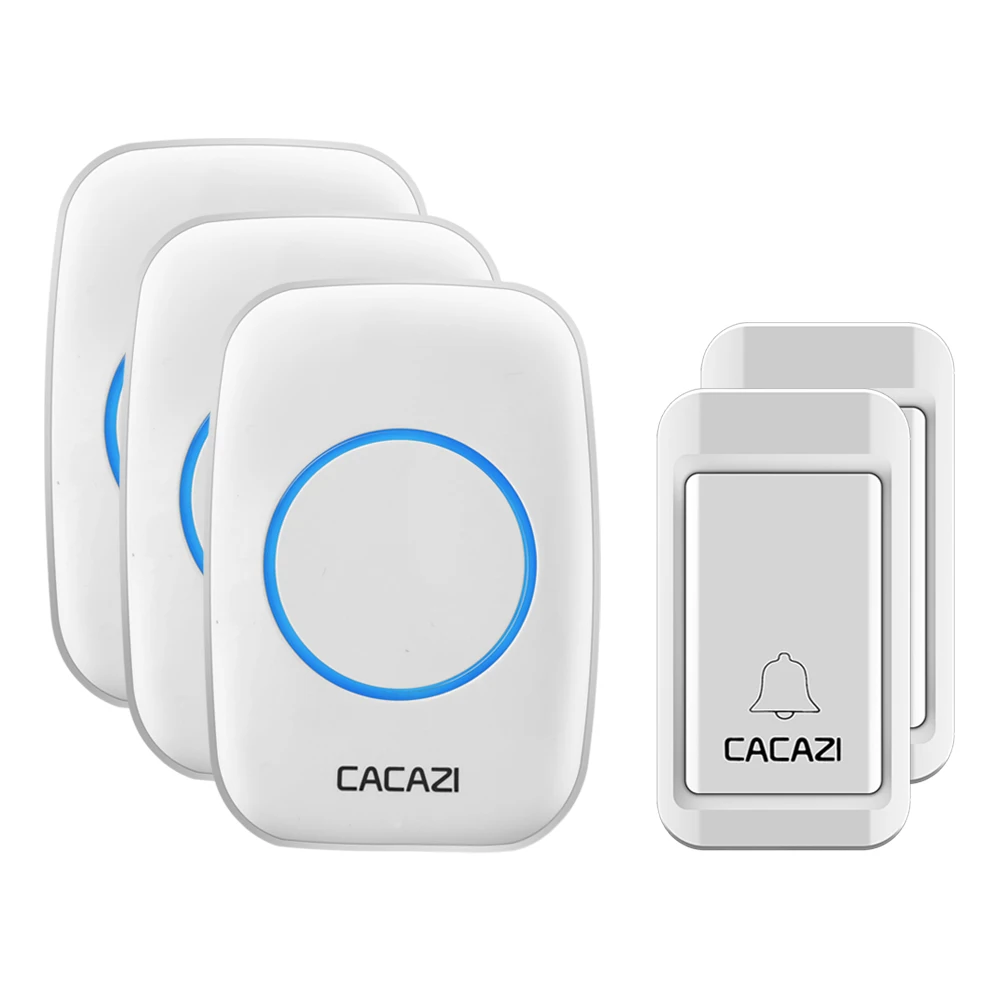 CACAZI Wireless Doorbell Self-powered No batteries Waterproof 120M Remote LED Light Home Cordless Door Bells 38 Chimes White |