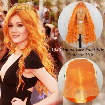 

YYsoo Long Orange Color13x6 Futura Synthetic Lace Front Wigs for Women Kinky Curly Wig Japan Heat Resistant Loose Wave Hair Wig