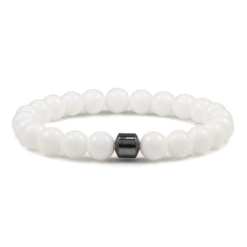 Bright White Цилиндрические гематитовые бусины с тигровым глазом браслеты для мужчин классические черные лавы Натуральный Камень Strand браслеты Homme Йога ювелирные изделия - Окраска металла: Bright White