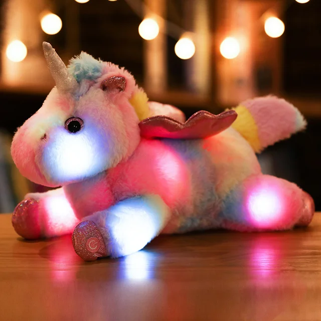 38cm Colorful Luminous Unicorn LED Light Plush Pillow Cushion Kids Toy Stuffed Animal Doll Birthday Navidad Gift For Child Girl