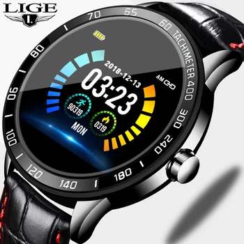 

LIGE 2020 New Leather Smart Watch Men IP67 Waterproof Sport Multifunction Heart Rate Blood Pressure Smartwatch Fitness Tracker