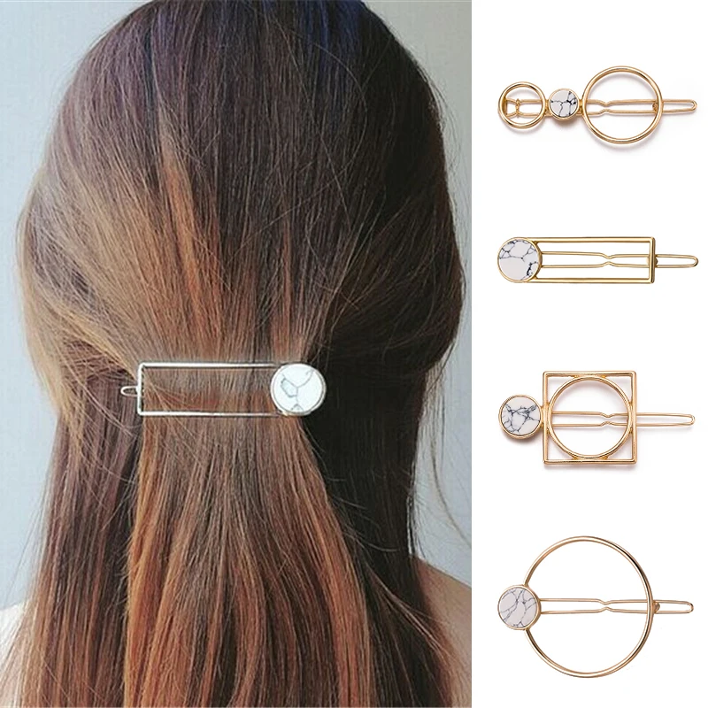 Минимализм геометрические металлические заколки для волос круглые прямоугольные формы имитация мрамора заколки для волос для женщин девочек аксессуары для укладки волос