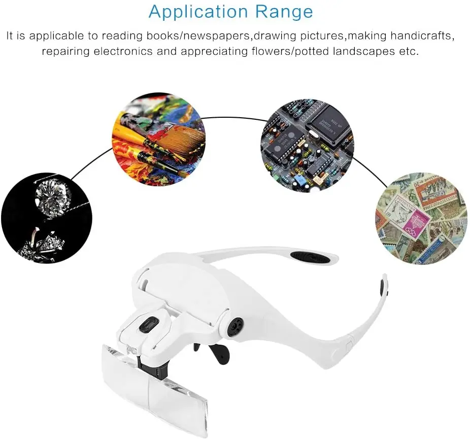1.0X 1.5X 2.0X 2.5X 3.5X Adjustable 5 Lens Loupe LED Light Headband Magnifier Glass LED Magnifying Glasses With Lamp brick tape measure Measurement & Analysis Tools