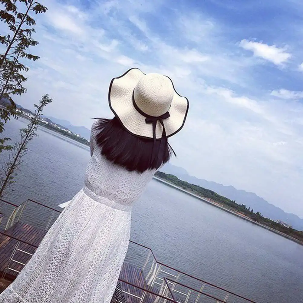 Корейская Sombrero Mujer Новая Летняя женская Соломенная солнцезащитная Кепка с бантиком классическая круглая полочка дикие панамки, кепка пляжная для женщин