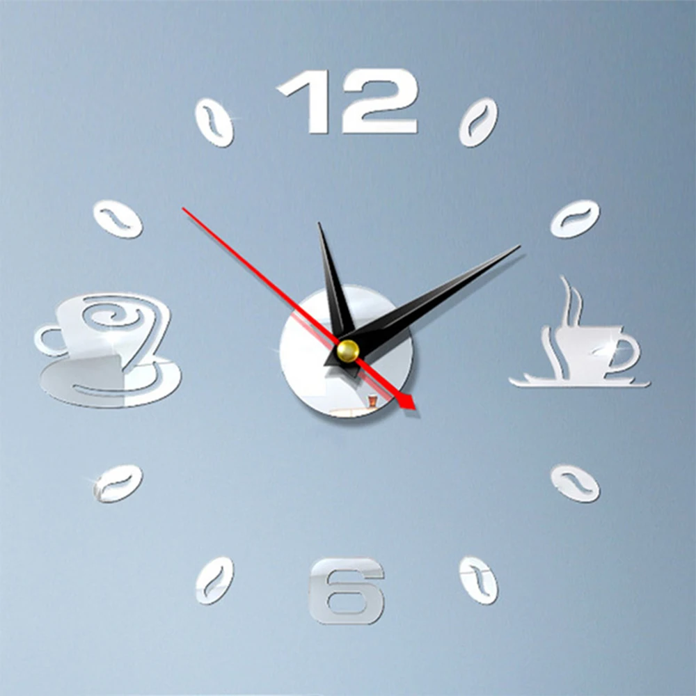 Acrylic Mirror Sticker DIY 3D Number Wall Clock Home Self Adhesive Waterproof Art Design DIY Coffee Cups Decor Office Decor