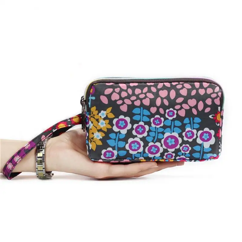 Women's Vintage Print Floral Canvas Zipper Wallet 3-Layer Long Clutch Purse with Wrist Strap Fits 6'' Cell Phone - Цвет: 6