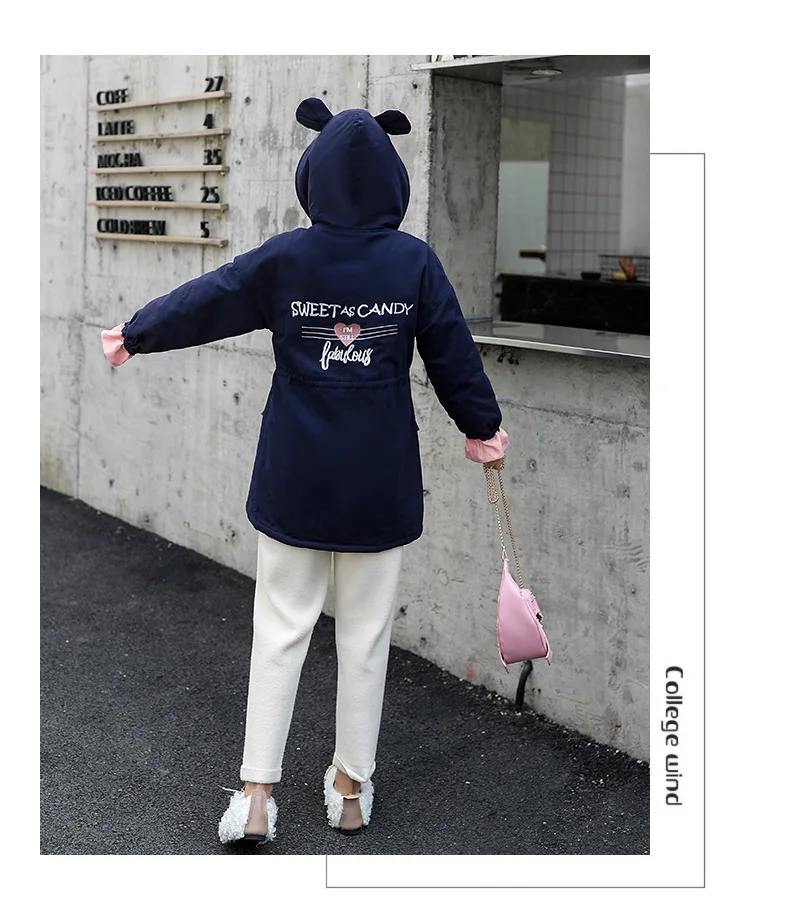 Photo Shoot plus Velvet Middle School Students Mid-length College Style New Style Junior High School STUDENT'S Trench Coat