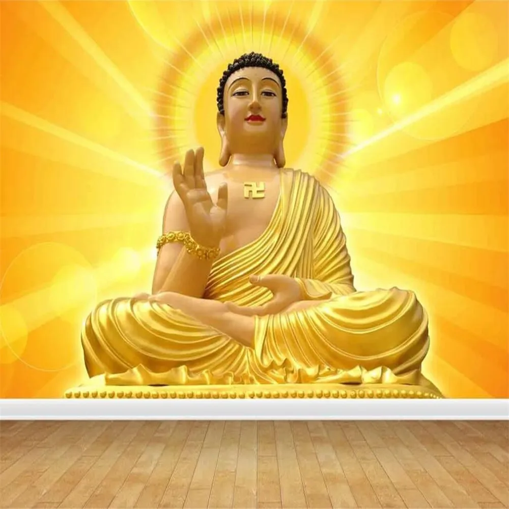 

Dropship Custom 3D Wallpaper Mural Golden Buddha Buddha Shakyamuni Buddha Glare Background Wall Decoration Painting Wallpaper