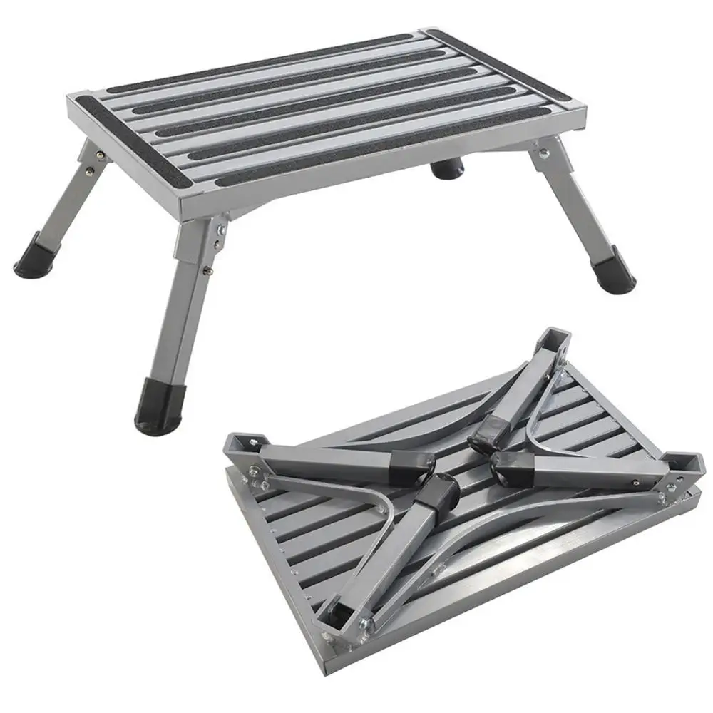 440lbs 19"x12" Folding Aluminue Platform Step Stool RV Trailer Campe Working Ladder Anti-Slip Surface