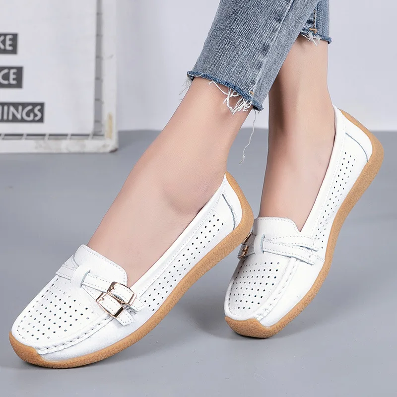 2024 spring shoes Woman Genuine Leather Women Shoes Flats Colors footwear Loafers Slip On Women's Flat Shoes Lady Driving Shoes