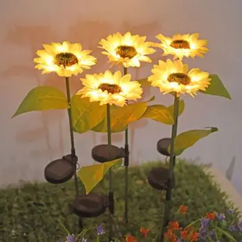 

2Pcs Sloar LED Sunflower Style Lawn Lamp Outdoor Waterproof Flowers Lamp for Courtyard Garden Lawn Lighting Decor