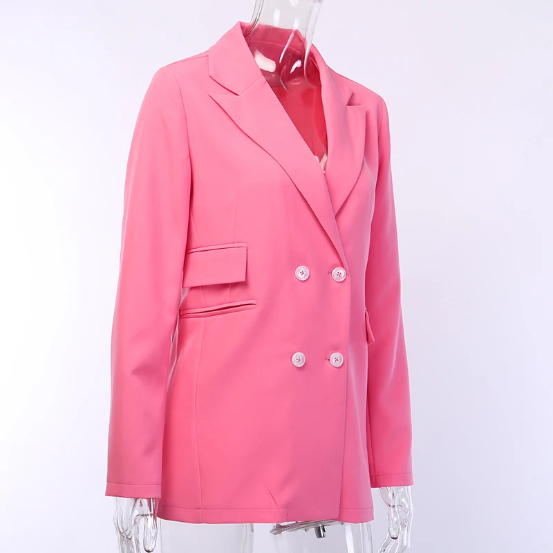 WannaThis/розовые женские костюмы Повседневный блейзер с v-образным вырезом и пуговицами, с длинными рукавами, Осень-зима, пальто с карманами и пуговицами