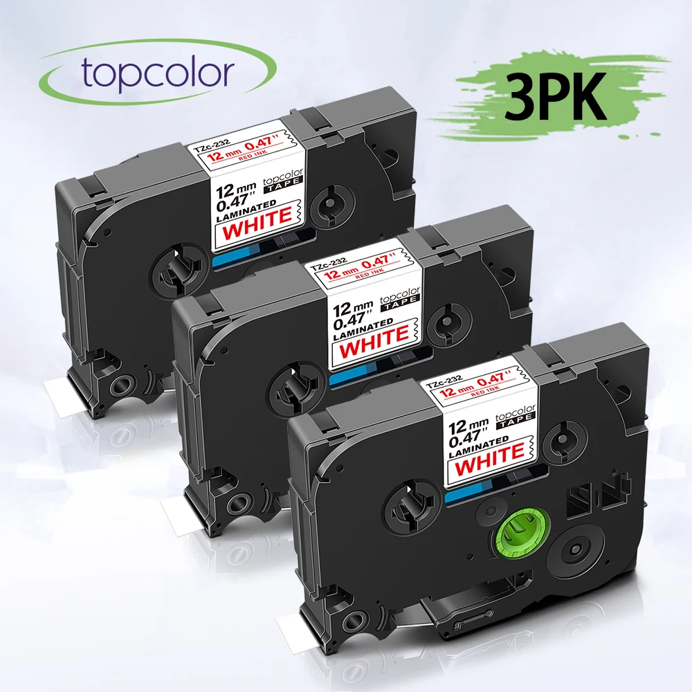 Этикеточная лента Topcolor 3PK TZE 232 совместим с лентой Brother tze tze-232 tz232 красная на белом 12