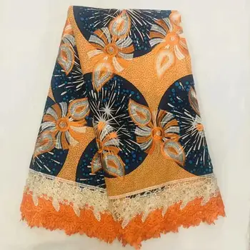 

african wax lace fabrics 6 yards high quality Embroidered Nigerian french lace connect print wax fabric for woman dress!O-4604