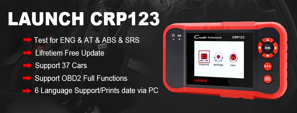 LAUNCH X431 CRP123 OBD2 диагностический инструмент автоматический сканер трансмиссия двигателя ABS SRS бесплатное обновление OBDII код ридер автомобильный инструмент