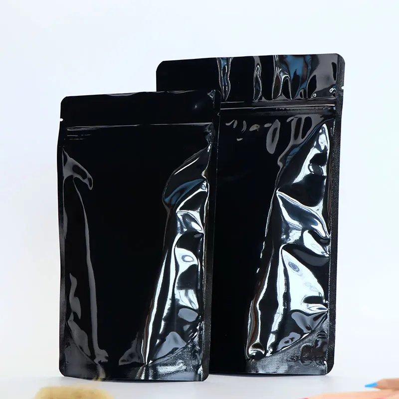 

50pcs/lot-13*21cm,15cm*23cm,18*29cm 270mic Glossy Black Aluminizing Bags Stand Up Zipper Food Powder Candy Party Gift Bags