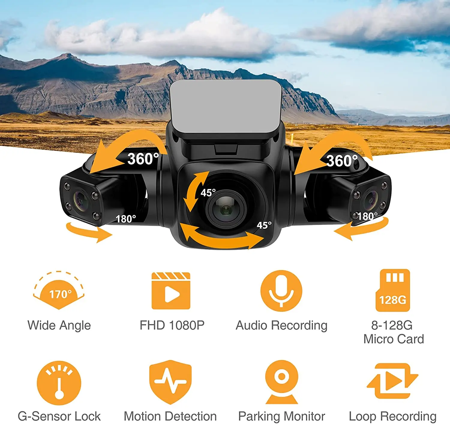 4 CH 360 Dash Cam FHD 4*1080P Video Recorder WiFi/GPS 8 Infrared Night Vision 24 Hours Parking Monitoring Vehicle DVR Max 256GB