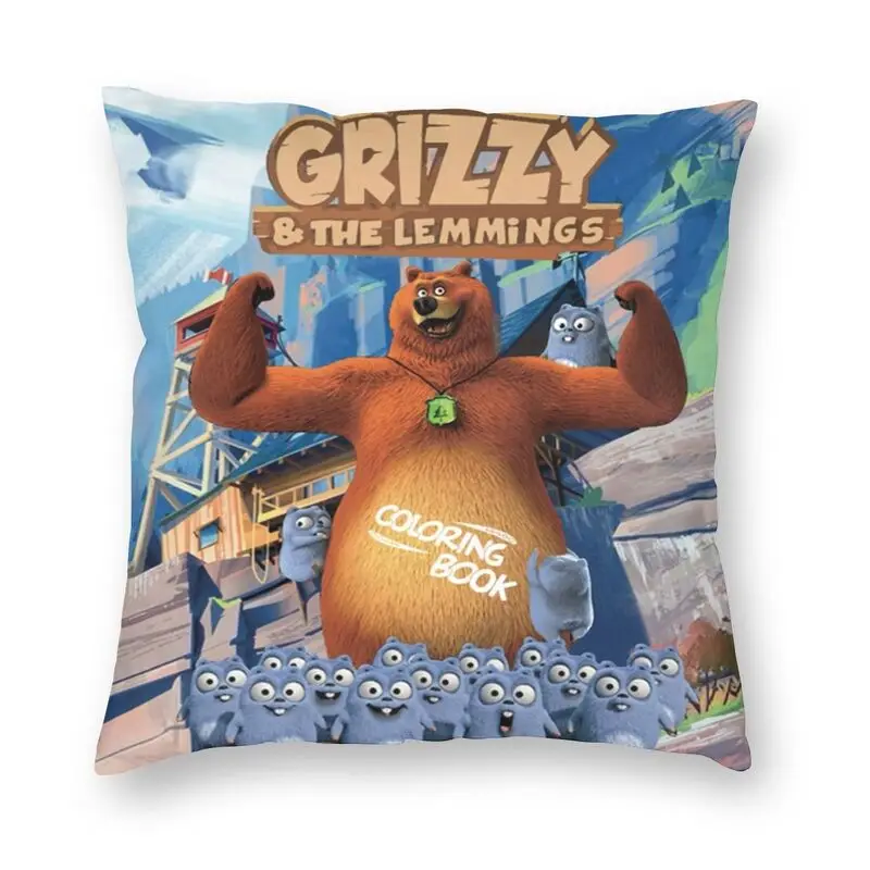 Cool Sunlight Bear Grizzy E The Lemmings Square Throw Pillow Cover Decorazione 3D Printed Cartoon Cushion Cover Per Soggiorno